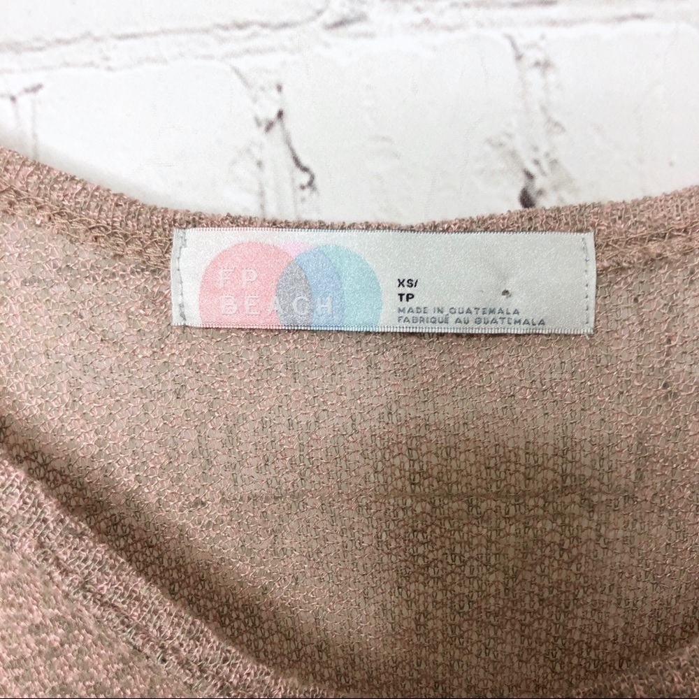Free People Beach Knit Top Long Sleeve Pink Tan Size XS - Picture 7 of 9